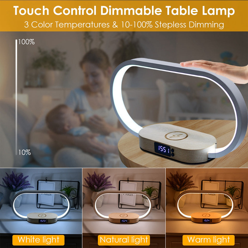 Bedside LED Table Lamp with Touch Control & Wireless Charging