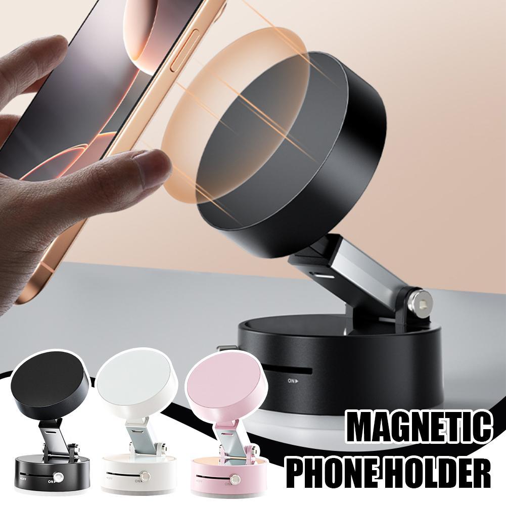 foldable magnetic car phone holder on dashboard