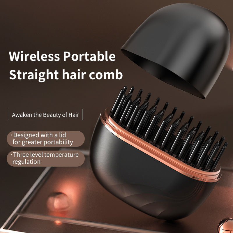 Wireless Mini Hair Straightening Comb – Portable & Cordless Styling Brush