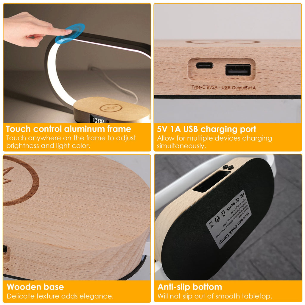Bedside LED Table Lamp with Touch Control & Wireless Charging